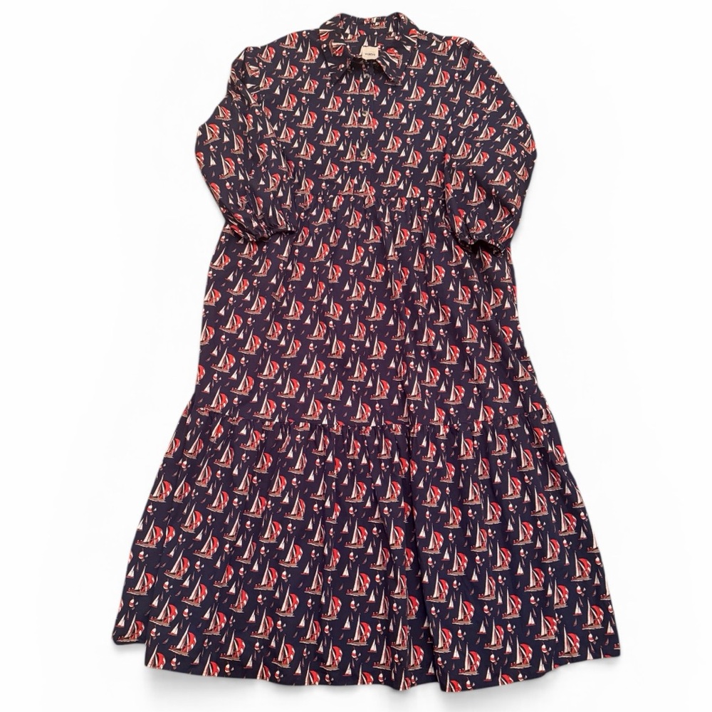 Anthropologie Maeve The Bettina Tiered Midi Dress Sailboat Print Size M - Picture 8 of 13